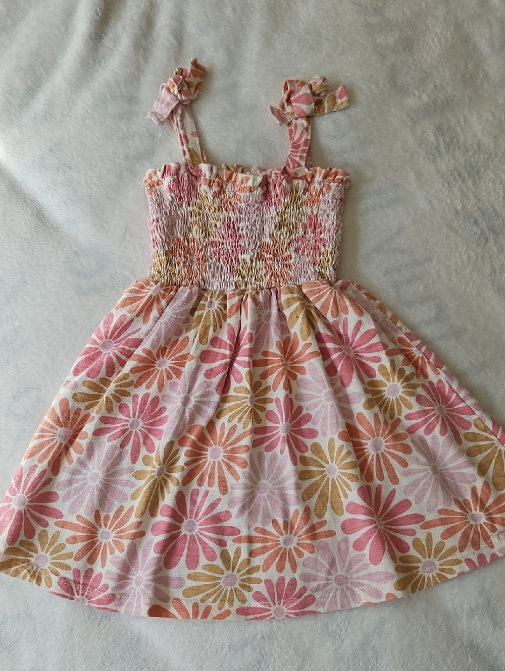 Girls Pink & Peach Floral Sundress with Smocked Bodice. #321
